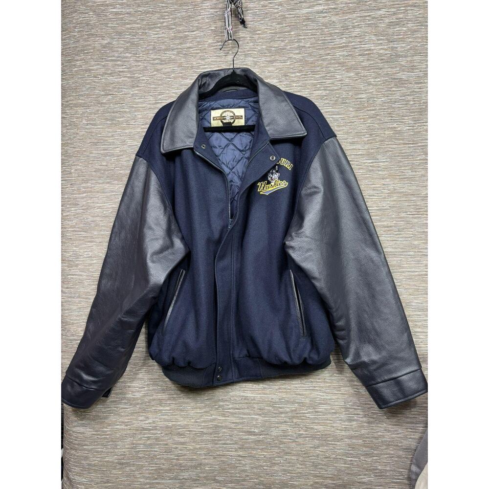 Missouri Huskies Jacket Mens 2XL Blue Leather Sleeve North End Varsity Coat